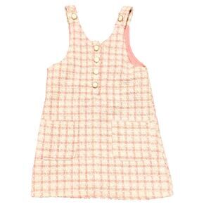 Nicole Miller Tweed Dress Sleeveless Button Front Pink White Plaid Girls Size 5
